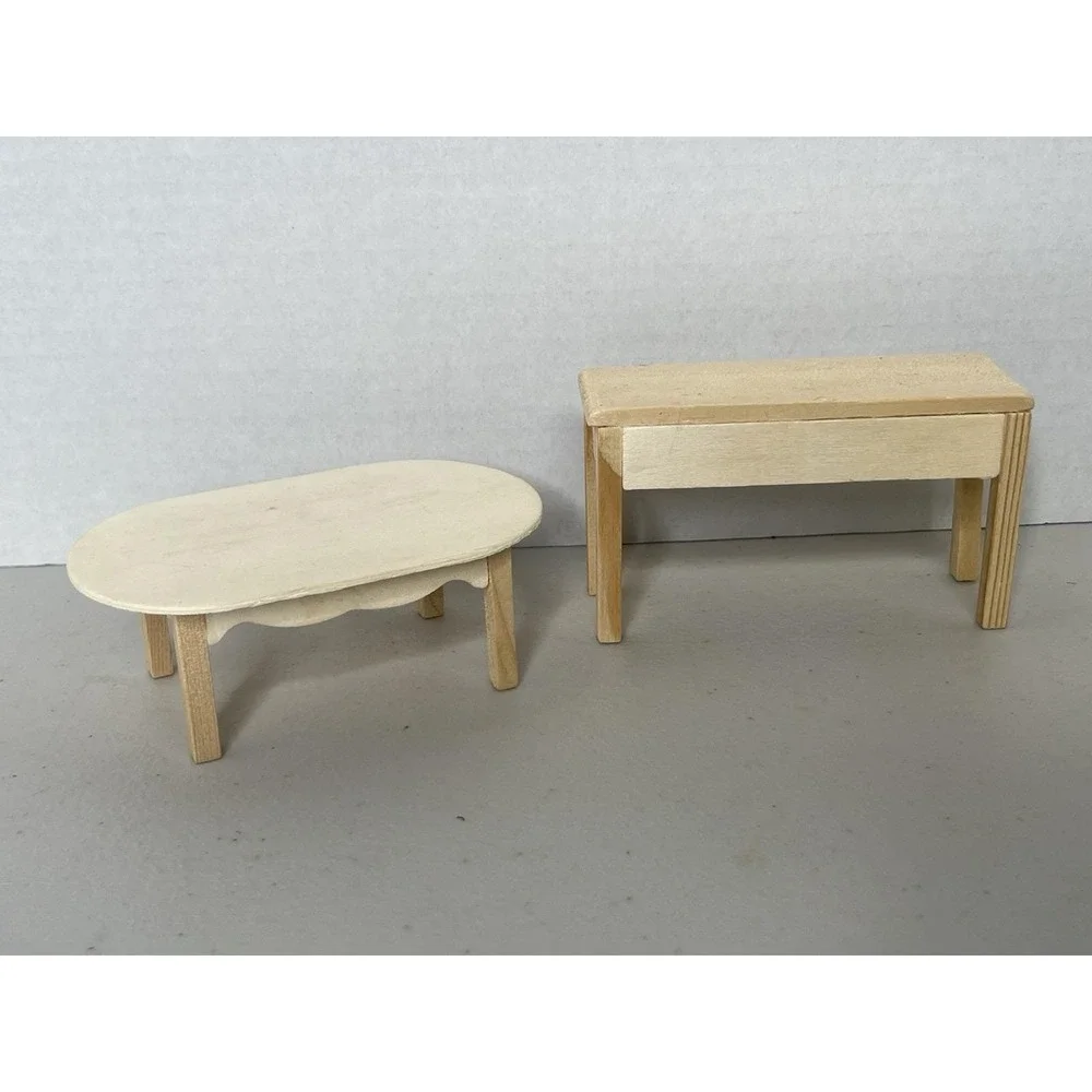 Doll House Miniature Furniture Wood Desk & Oval table Unfinished‎